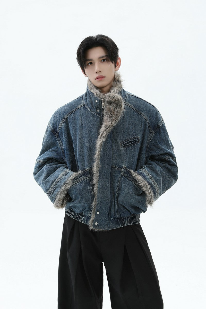 Fleece Lined Denim Puffer Jacket