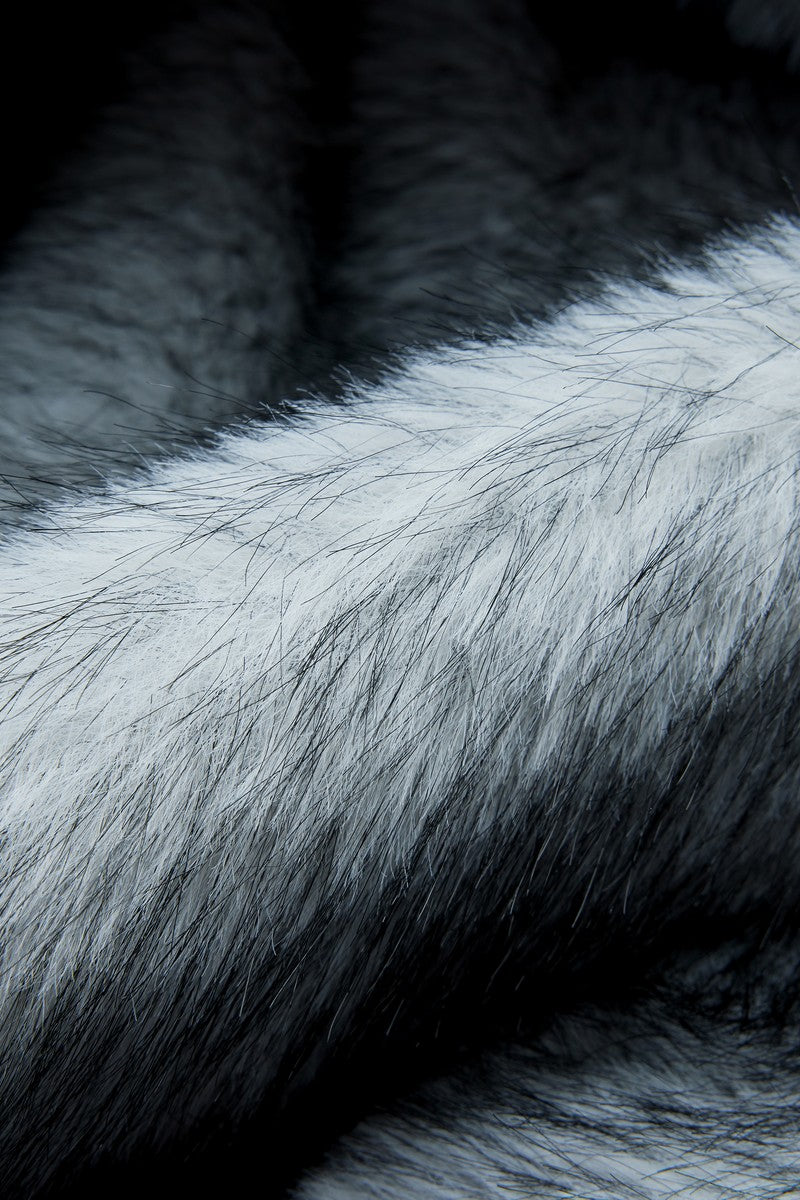 Colorblock Faux Mink Hooded Jacket