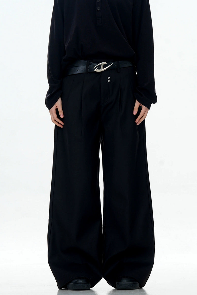 Pleated Rivet Relaxed Dress Trousers