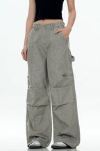 Washed Patchwork Straight Cargo Pants
