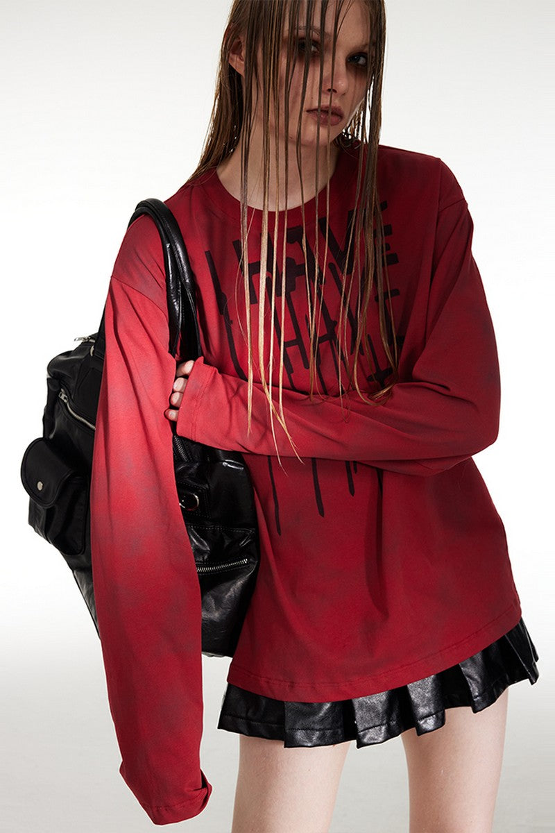 Hate Red Loose Long Sleeve