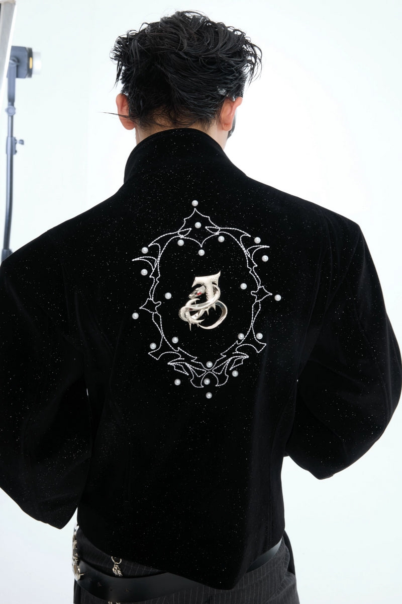 Metal Button Sparkle Stand Collar Jacket