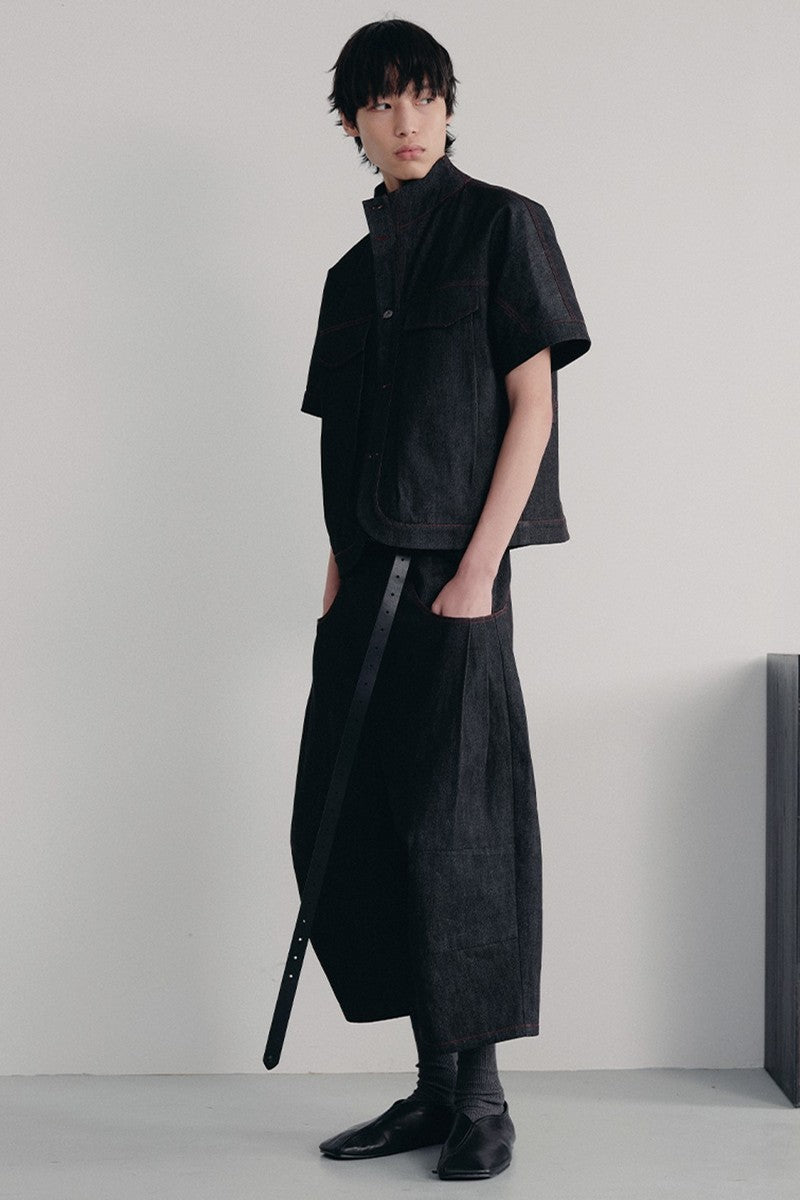 Pleated Raw Denim Jorts