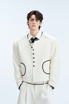 Colorblock Gem Button Tweed Jacket