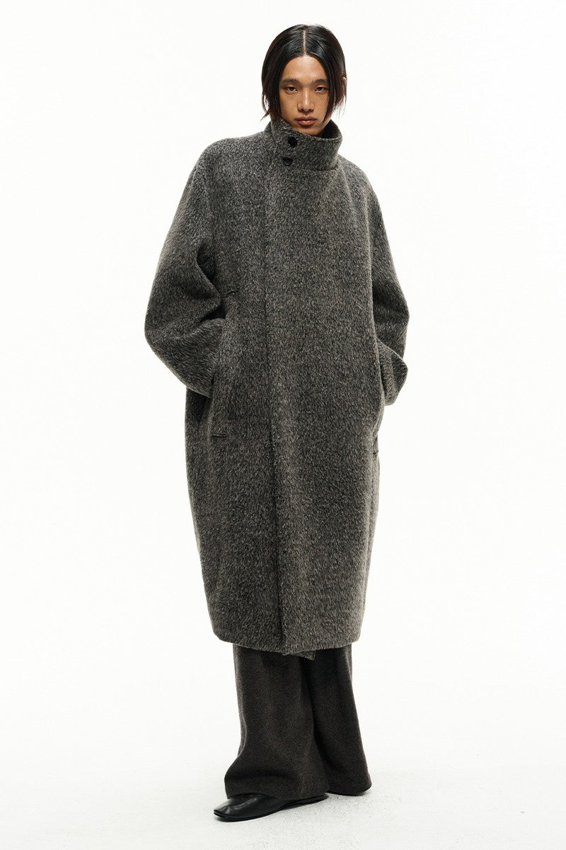 Pleated Cocoon Wool Overcoat