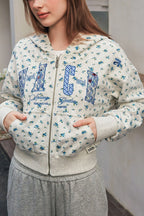 Floral Embroidery Zip Up Hoodie