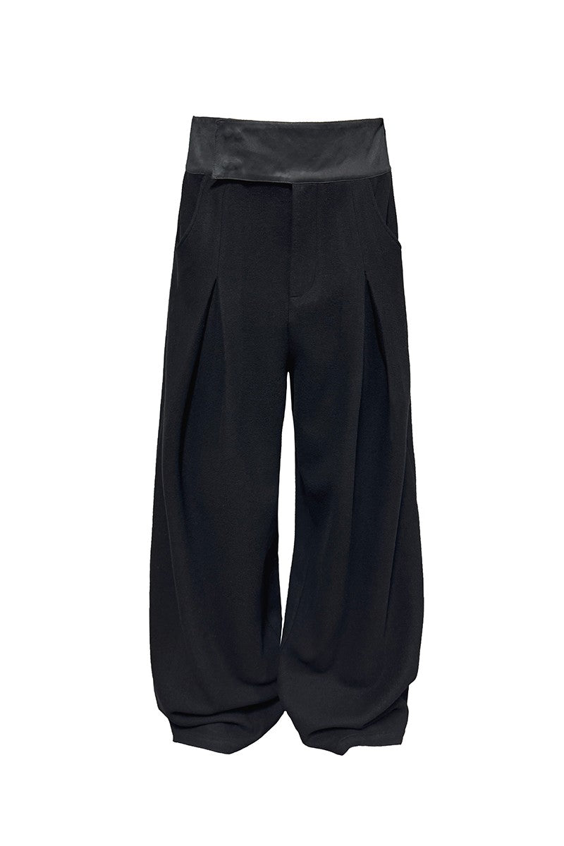 Leather Waist Wool Trousers