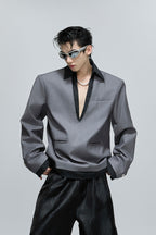 Striped V-Neck Padded Blazer