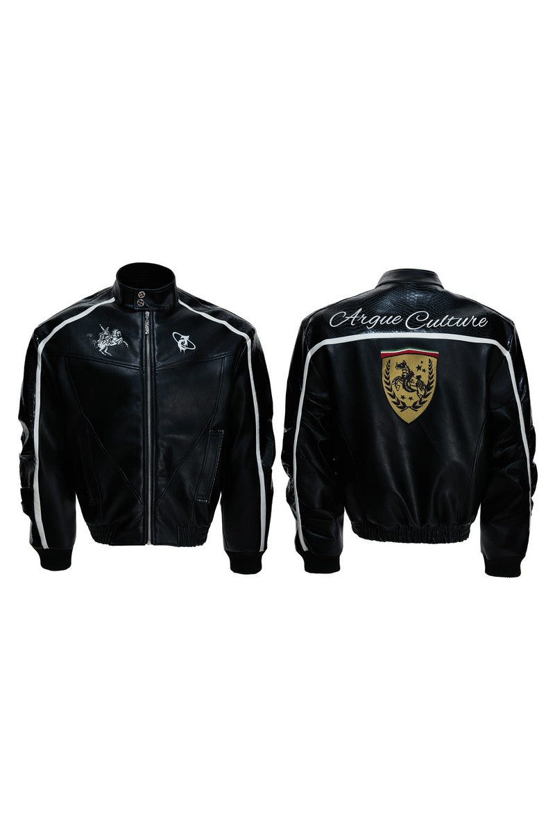 Embroidered Crest Biker Jacket