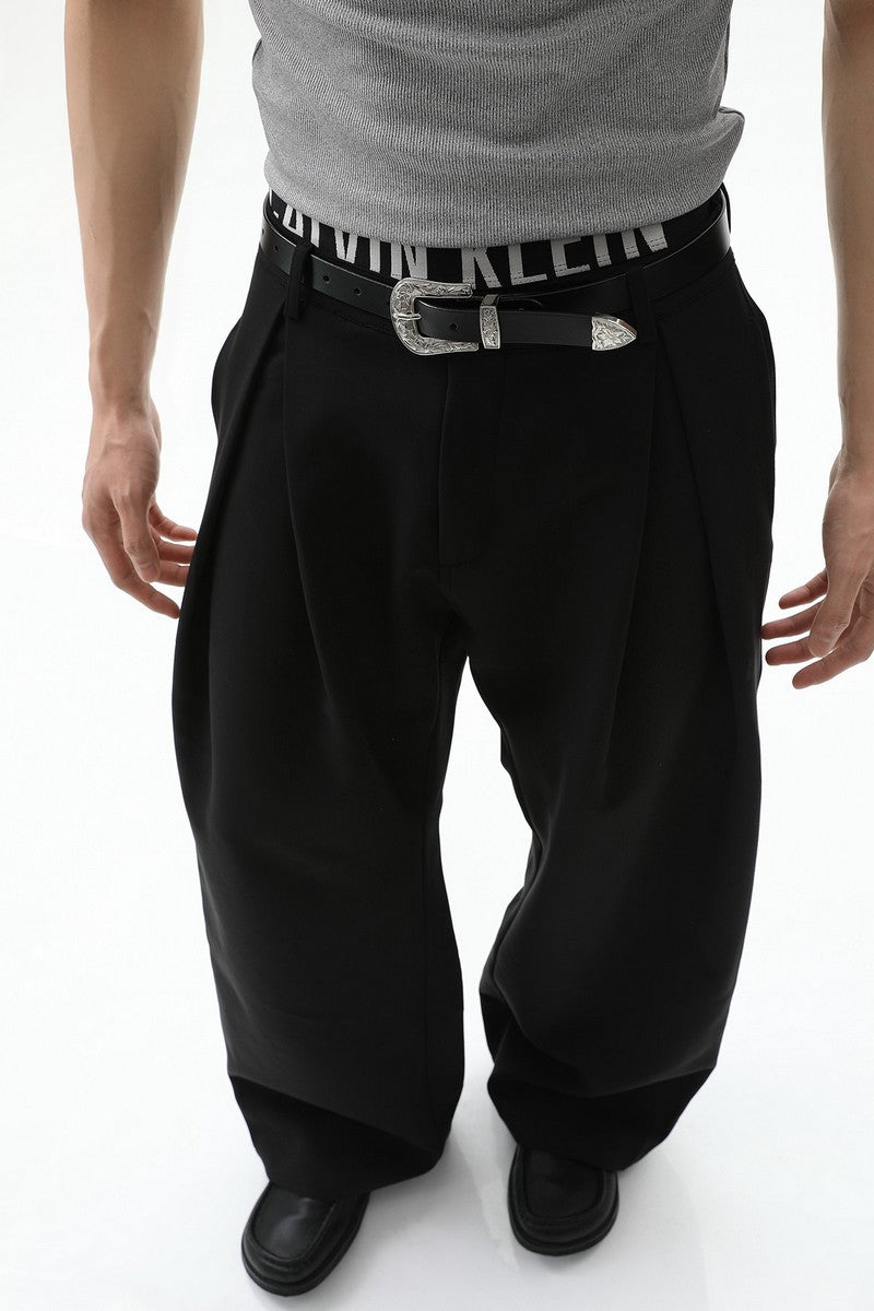 A-Line Pleated Wide Leg Trousers