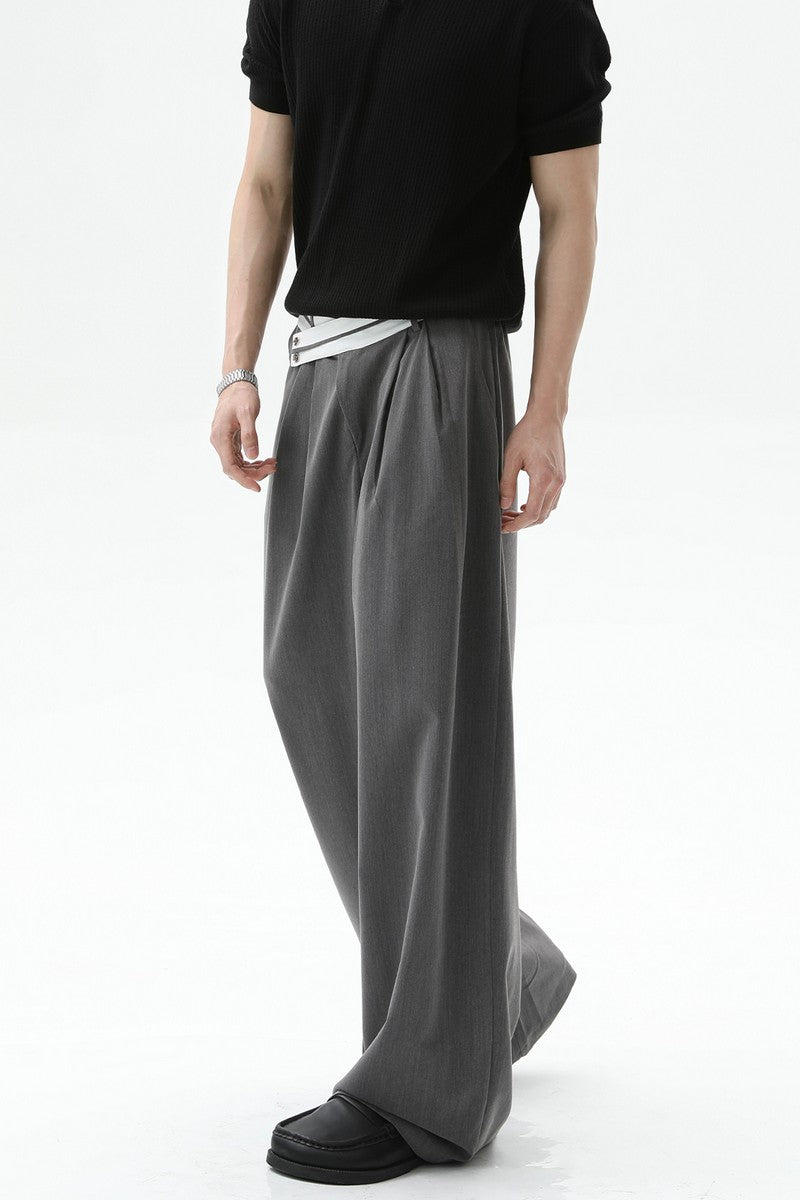 Asymmetrical Waist Pleated Trousers