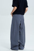 Plaid Button Wide Leg Pants