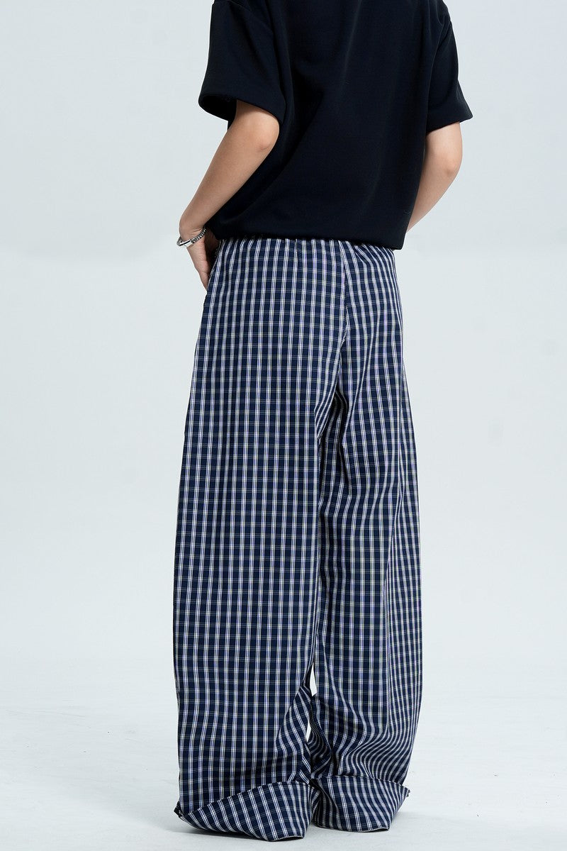 Plaid Button Wide Leg Pants