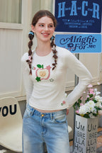 Cartoon Apple Embroidery Tee