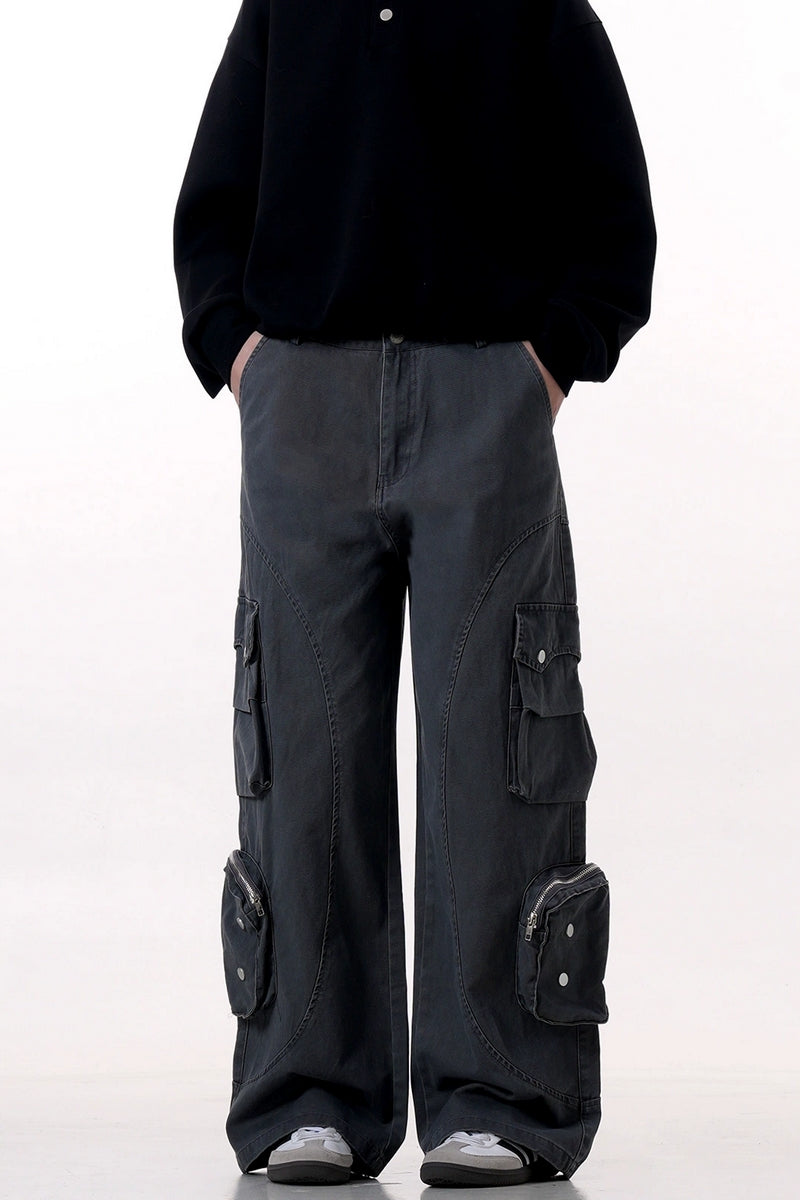 Washed Deconstructed Multi-Pocket Trousers