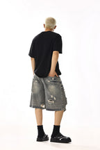 Washed Distressed Denim Shorts