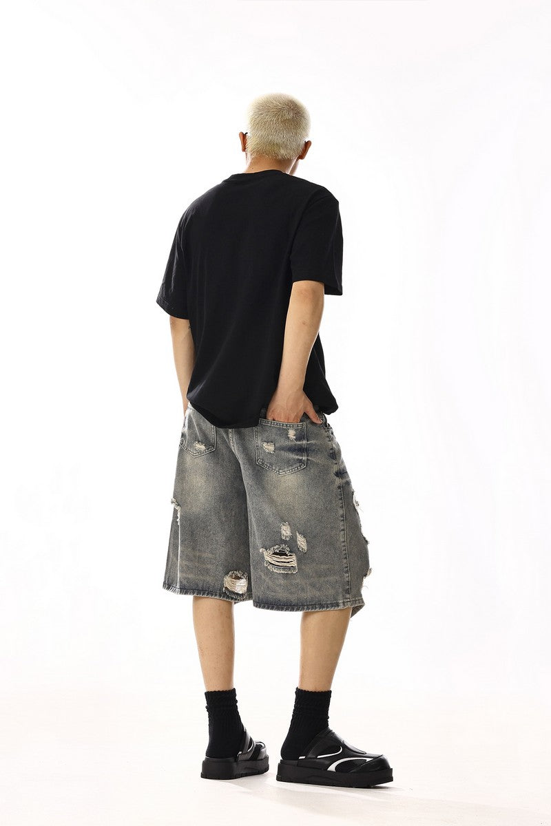 Washed Distressed Denim Shorts