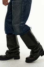 Wrinkled Leather Tube Boots