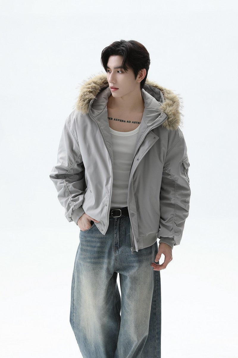 Fur Hooded Short Parka Jacket