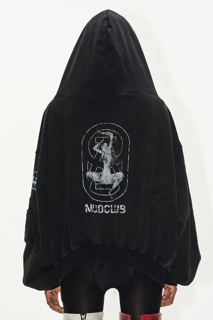 Cross Motif Mask Washed Hoodie