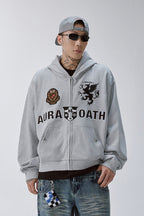 Embroidered Grey Zip Hoodie