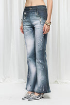 Pearl Ocean Print Flared Jeans