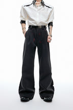 Lipstick Print Pleated Flare Trousers