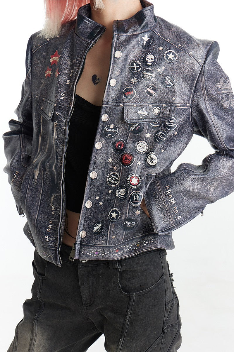 Vintage Punk Cropped Biker Jacket