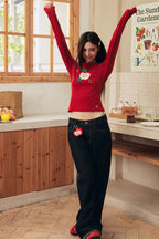 Cartoon Apple Embroidery Tee