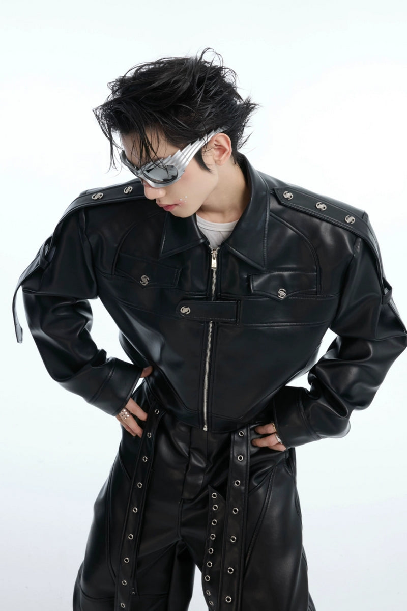 Deconstructed Cropped Leather Biker Jacket