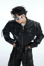Deconstructed Cropped Leather Biker Jacket