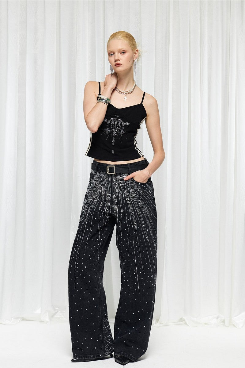 Starry Rhinestone Wide Leg Jeans