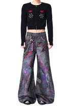 Mic Print Dirty Wash Jeans