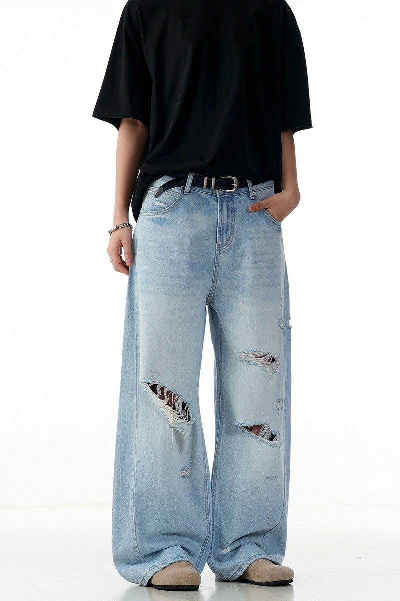 Blue Ripped Straight Jeans