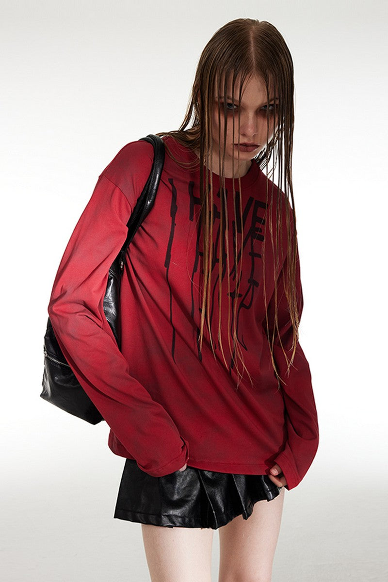 Hate Red Loose Long Sleeve