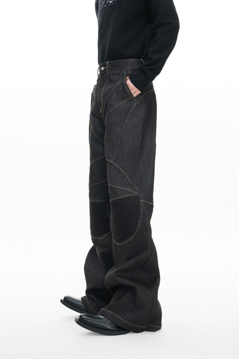 Raw Denim Biker Flared Jeans