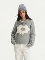 Floral Knit Polo Cardigan