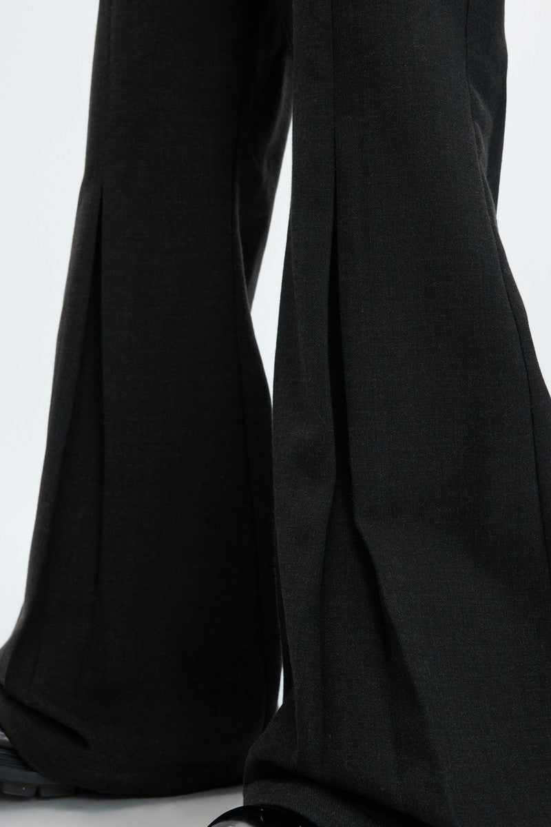 Wool Pleated Flare Trousers