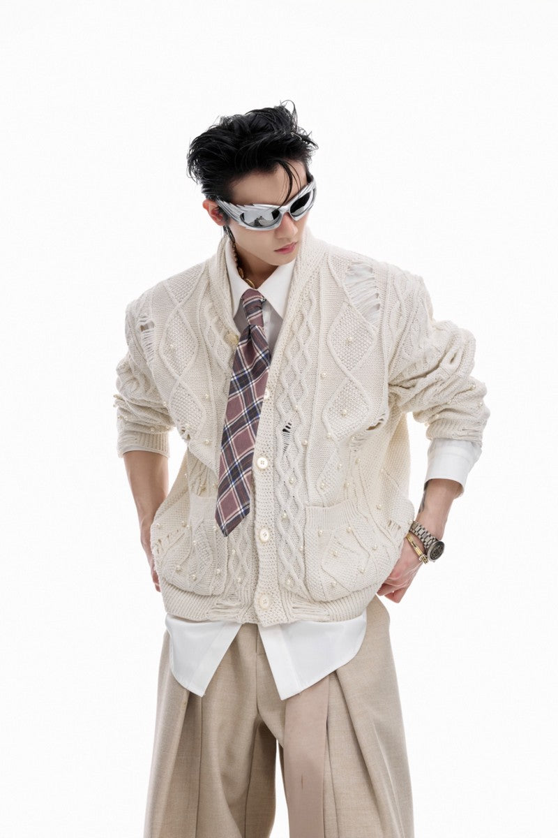 Pearl Knit Hollow Cardigan