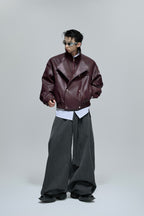 Deconstructed Cropped Faux Leather Jacket