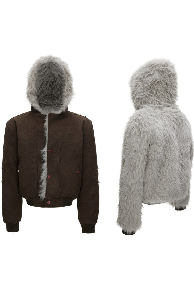 Faux Wolf Fur Puffer Jacket