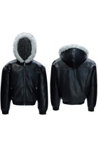 Hooded Leather Puffer Jacket