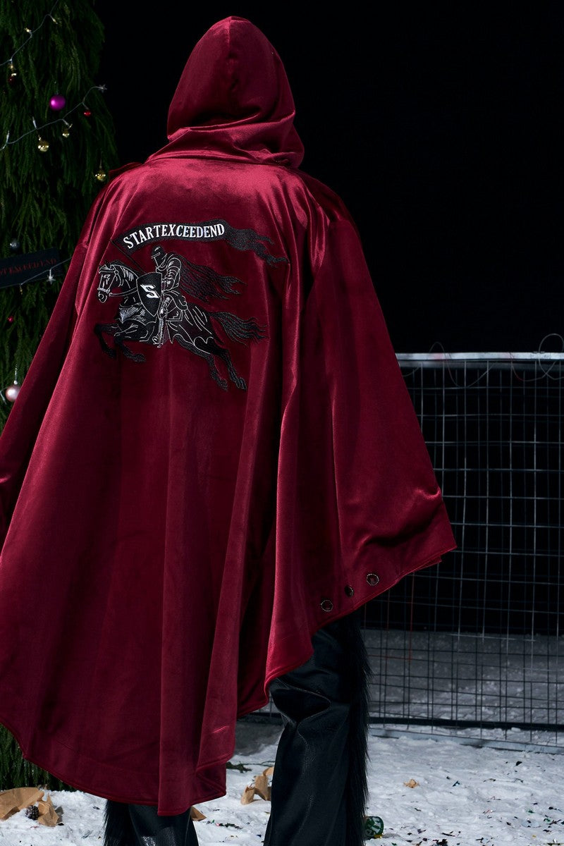 Velvet Horse Embroidery Hooded Cape