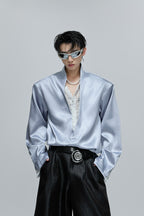 Lace V-Neck Layered Satin Blouse