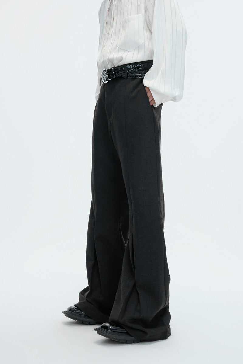 Wool Pleated Flare Trousers