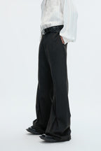 Wool Pleated Flare Trousers