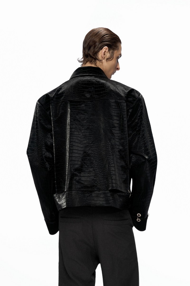 Croc Embossed Leather Jacket