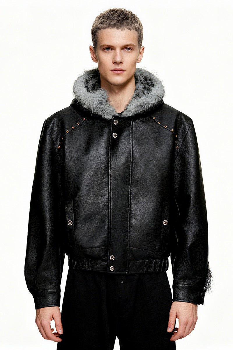 Fur Hood Padded Biker Jacket