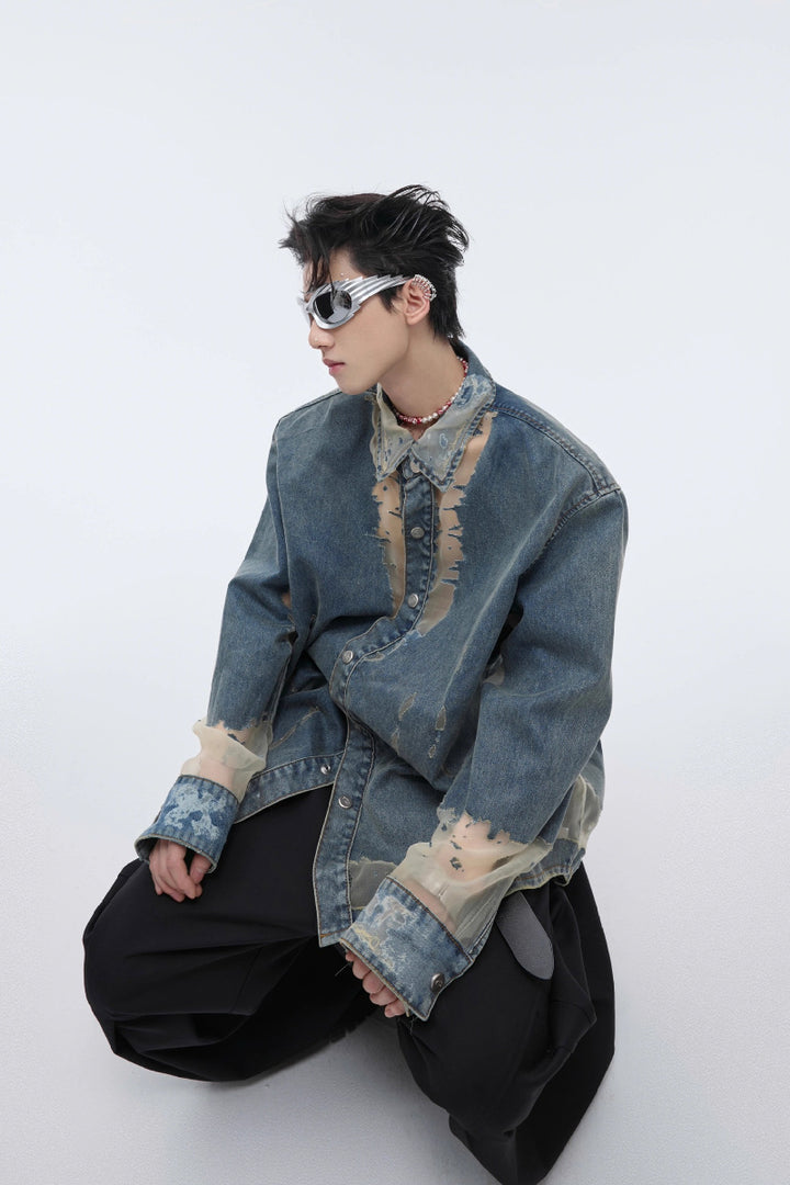 Deconstructed Lace Denim Shirt