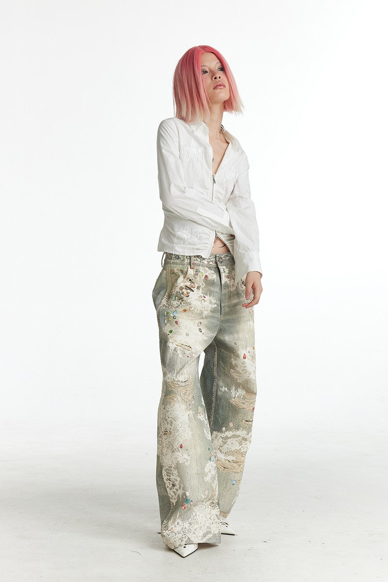 Vintage Graffiti Print Jeans